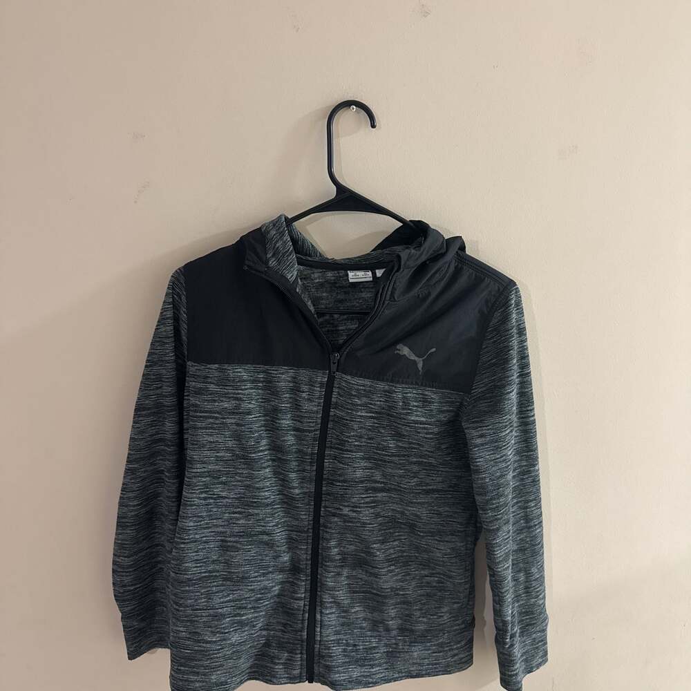 Puma Men's Grey & Black Full Zip Hooded Athletic Jacket